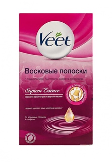 Набор восковых полосок Veet для чувствительных участков тела, бикини, подмышек с ароматом бархатной розы и эфирными маслами, 14 шт.