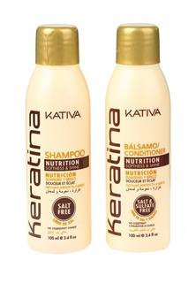 Набор Kativa KERATINA укрепляющий шампунь + конциционер с кератином для всех типов  волос, 2 по 100 мл