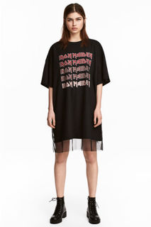 Платье-футболка с тюлем H&M