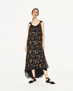 Длинное платье с воланами на бретелях Zara