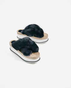 Сандалии с меховой отделкой, на платформе Zara
