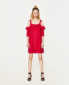 Платье из поплина с воланом Zara