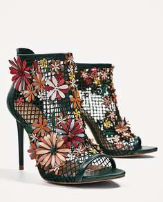 Сандалии с сетчатыми деталями и цветами Zara