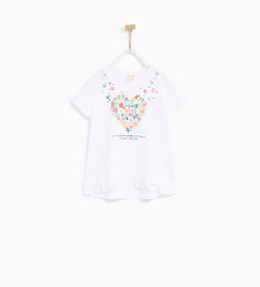 Комбинированная футболка с кружевом и цветочным принтом Zara