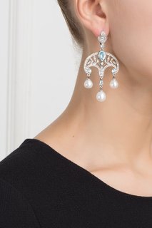 Серебряные серьги с жемчугом, голубыми и бесцветными топазами «Принцесса Ирина» Axenoff Jewellery