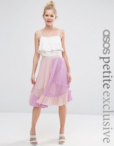 Плиссированная юбка миди с прозрачной вставкой ASOS PETITE - Розовый