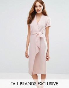 Платье с запахом спереди и поясом Alter Tall - Розовый