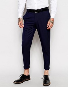 Темно-синие укороченные строгие брюки скинни ASOS - Темно-синий