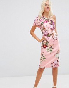 Платье миди с цветочным принтом ASOS - Оранжевый