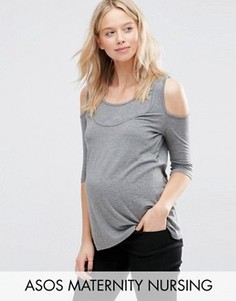 Футболка для беременных и кормящих с вырезами на плечах ASOS Maternity NURSING - Серый
