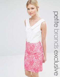 Платье-футляр с V-образным вырезом и контрастной кружевной юбкой Paper Dolls Petite - Розовый