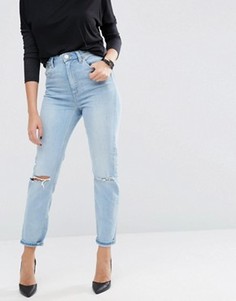Узкие рваные джинсы в винтажном стиле с завышенной талией ASOS FARLEIGH - Синий