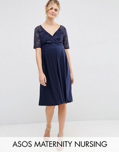 Кружевное платье миди для кормления ASOS Maternity - Темно-синий