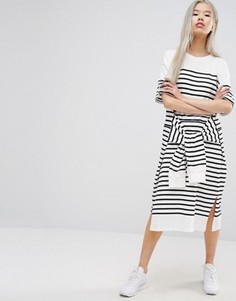 Платье-футболка миди в стиле oversize с полосками и завязкой на талии STYLENANDA - Черный