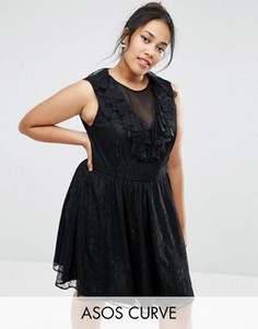 Кружевное приталенное платье с оборкой ASOS CURVE - Черный