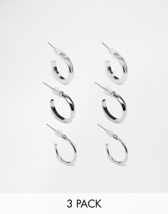 Набор из 3 пар серебристых сережек DesignB - Серебряный