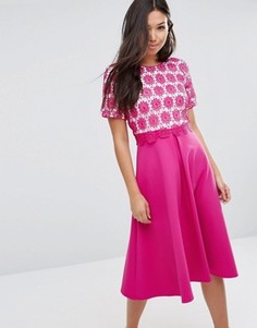 Платье миди с кружевом ASOS - Розовый