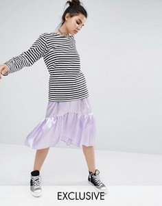 Атласная ярусная юбка с баской Reclaimed Vintage - Фиолетовый