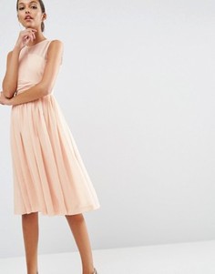 Платье миди с драпированной вставкой ASOS WEDDING - Розовый