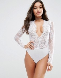 Боди из микрофибры с кружевной вставкой ASOS Lucy - Белый