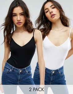 Набор из 2 боди в рубчик на бретельках ASOS - Скидка 15 - Черный