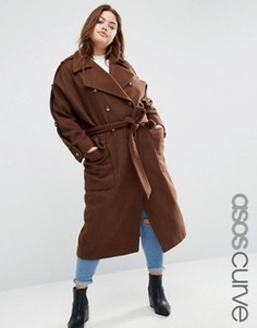 Полушерстяной тренч с эполетами ASOS CURVE - Оранжевый