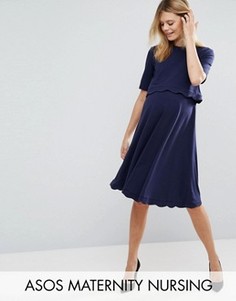 Платье с фигурным краем для кормящих с короткими рукавами ASOS Maternity TALL NURSING - Темно-синий