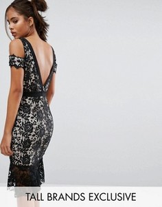 Кружевное платье с вырезами на плечах и удлиненной спинкой Paper Dolls Tall - Черный