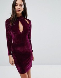 Облегающее бархатное платье с высоким воротом New Look - Красный