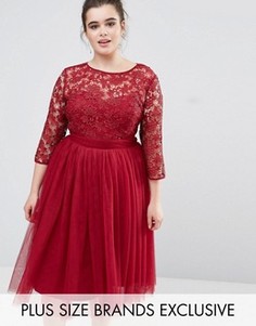 Платье миди с кружевным топом и юбкой из тюли Little Mistress Plus - Красный