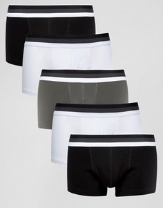 Набор из 5 монохромных трусов-хипстеров с полосатым поясом ASOS, СКИДКА - Мульти
