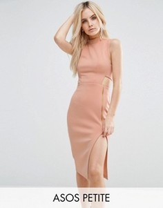 Платье миди с высокой горловиной и открытой молнией ASOS PETITE - Розовый