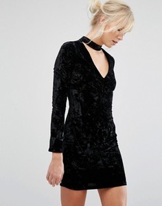 Бархатное облегающее платье с отделкой на горловине Parisian - Черный