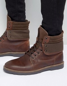 Коричневые кожаные ботинки на шнуровке с манжетами ASOS - Коричневый