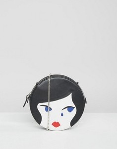 Круглая кожаная сумка через плечо в форме кукольного лица Lulu Guinness - Черный