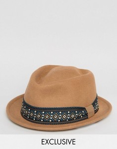 Фетровая шляпа с геометрическим узором на декоративной ленте Reclaimed Vintage Inspired - Коричневый