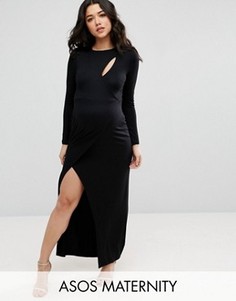Платье макси с запахом и вырезом ASOS Maternity - Черный
