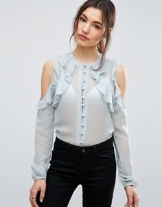 Блузка без воротника с открытыми плечами и оборками ASOS - Синий
