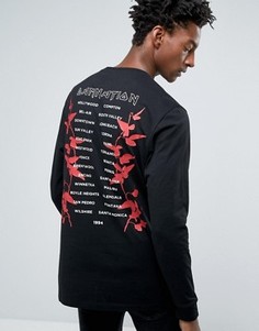 Удлиненный лонгслив с принтом на спине ASOS - Черный