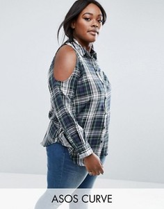 Зеленая рубашка в клетку с открытыми плечами ASOS CURVE - Мульти