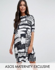 Платье-футболка с абстрактными монохромными полосками ASOS Maternity - Мульти