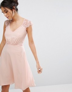 Платье миди с V-образным вырезом и кружевными рукавами Elise Ryan - Розовый
