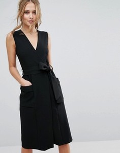 Платье миди с V-образным вырезом и карманами Closet - Черный