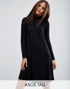Свободное платье с воротником поло и длинными рукавами ASOS TALL - Черный