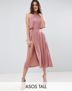 Платье миди с кроп‑топом, запахом и разрезом ASOS TALL - Розовый