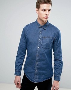 Узкая джинсовая рубашка с нагрудным карманом Esprit - Синий