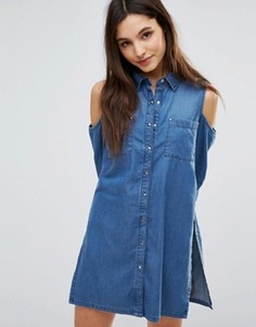 Джинсовое платье-рубашка с открытыми плечами Parisian - Синий