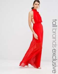 Платье макси с высокой горловиной и открытой спиной Missguided Tall - Красный