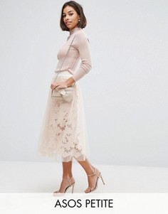 Кружевная юбка для выпускного с сеткой ASOS PETITE - Розовый