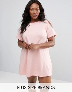 Свободное платье размера плюс с вырезами на плечах NVME - Розовый